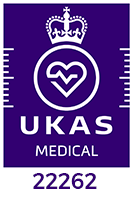 UKAS Medical accreditation symbol – purple badge with crown and heart